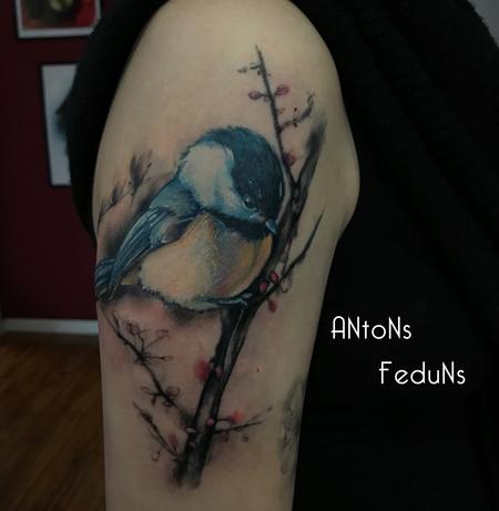 Tattoos - Little Bird on Cherry branch - 128344